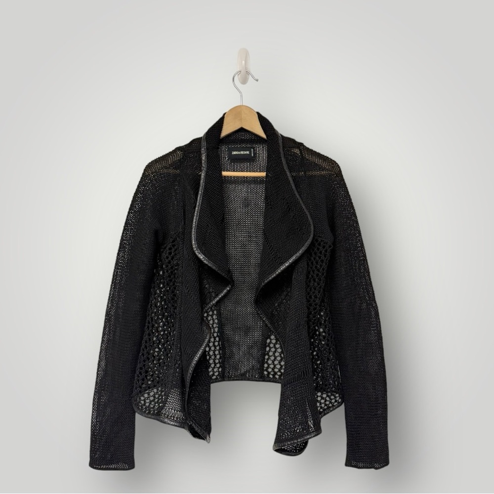 Zadig &‎ Voltaire Jacket Linen Crochet With Leather Trim Sz Small